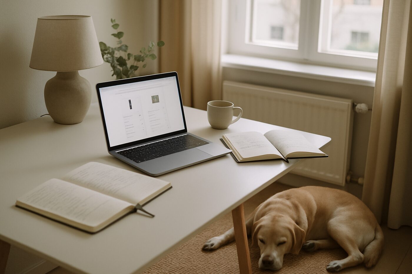 Ett skrivbord med laptop som visar en produktjämförelse och anteckningar