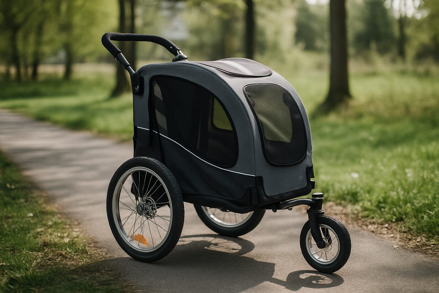 En konvertibel 2-i-1-vagn som fungerar både som cykelvagn och skjutvagn