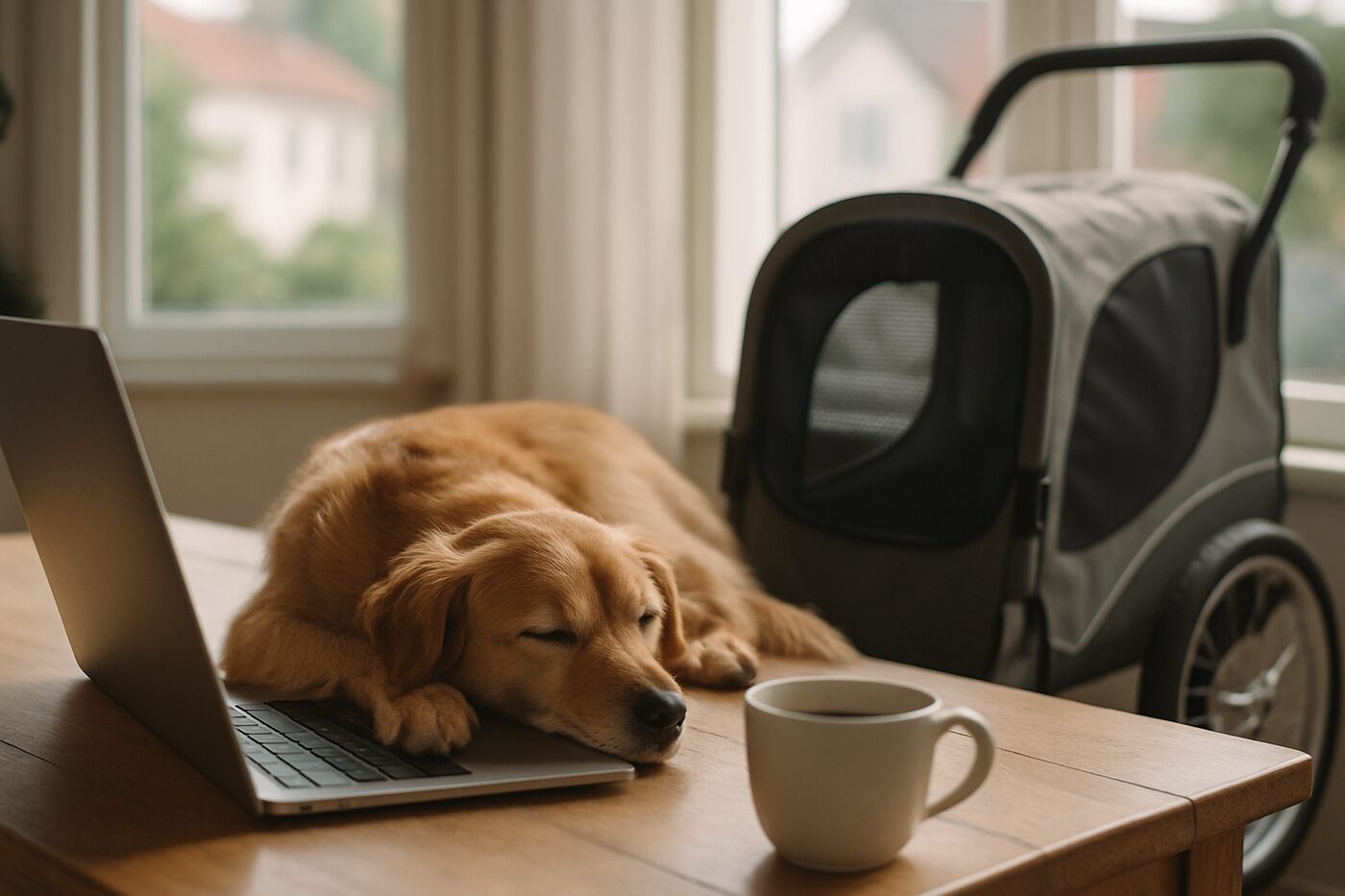 Ett kuvert och en glad hund som tittar fram