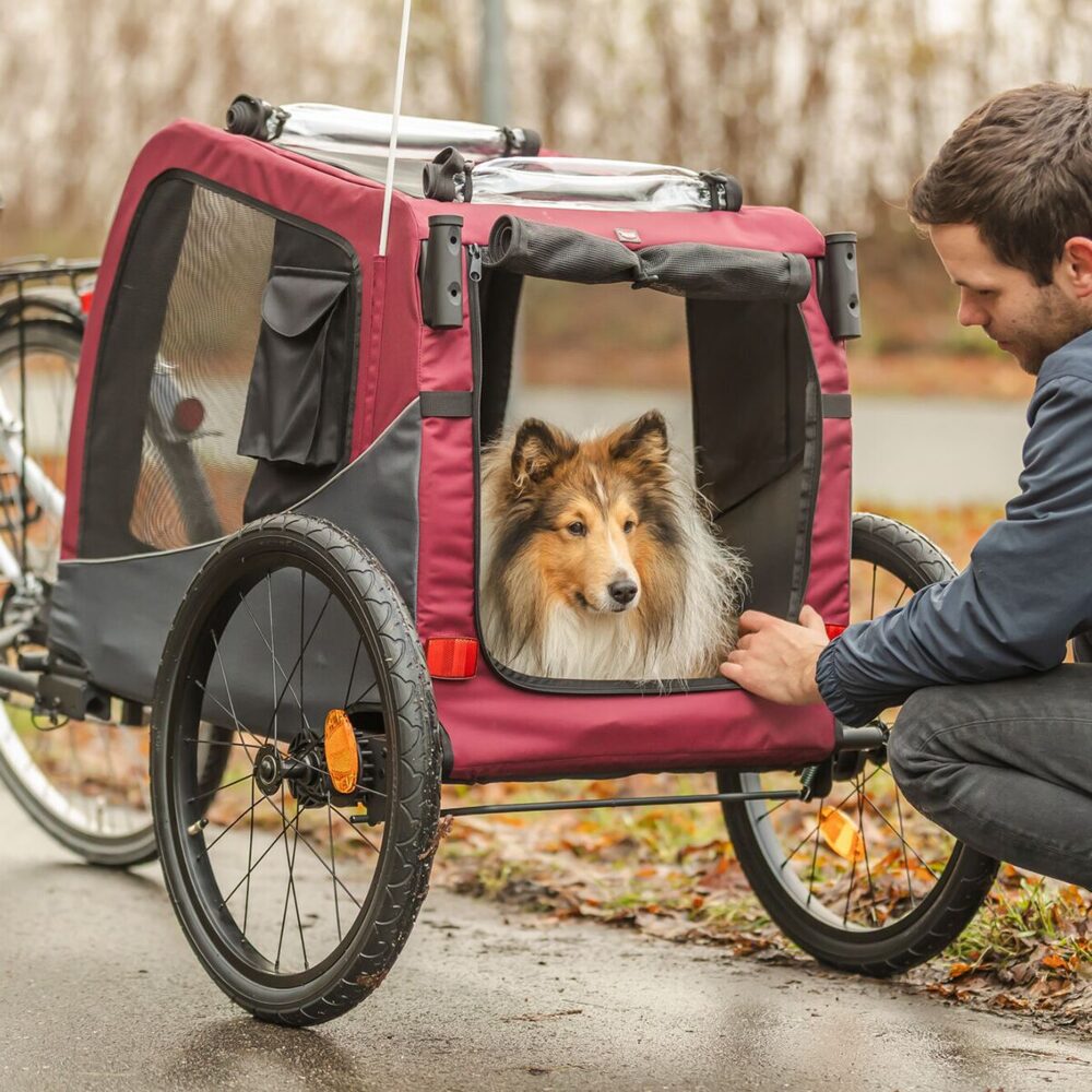 Trixie Cykelvagn till hund i rött och svart, storlek M