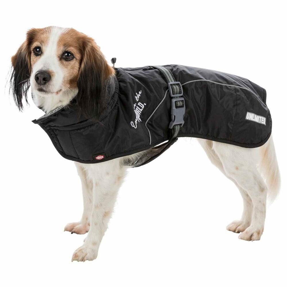 Trixie Explorer Vintertäcke i svart, varmt vintertäcke för hund med hög krage