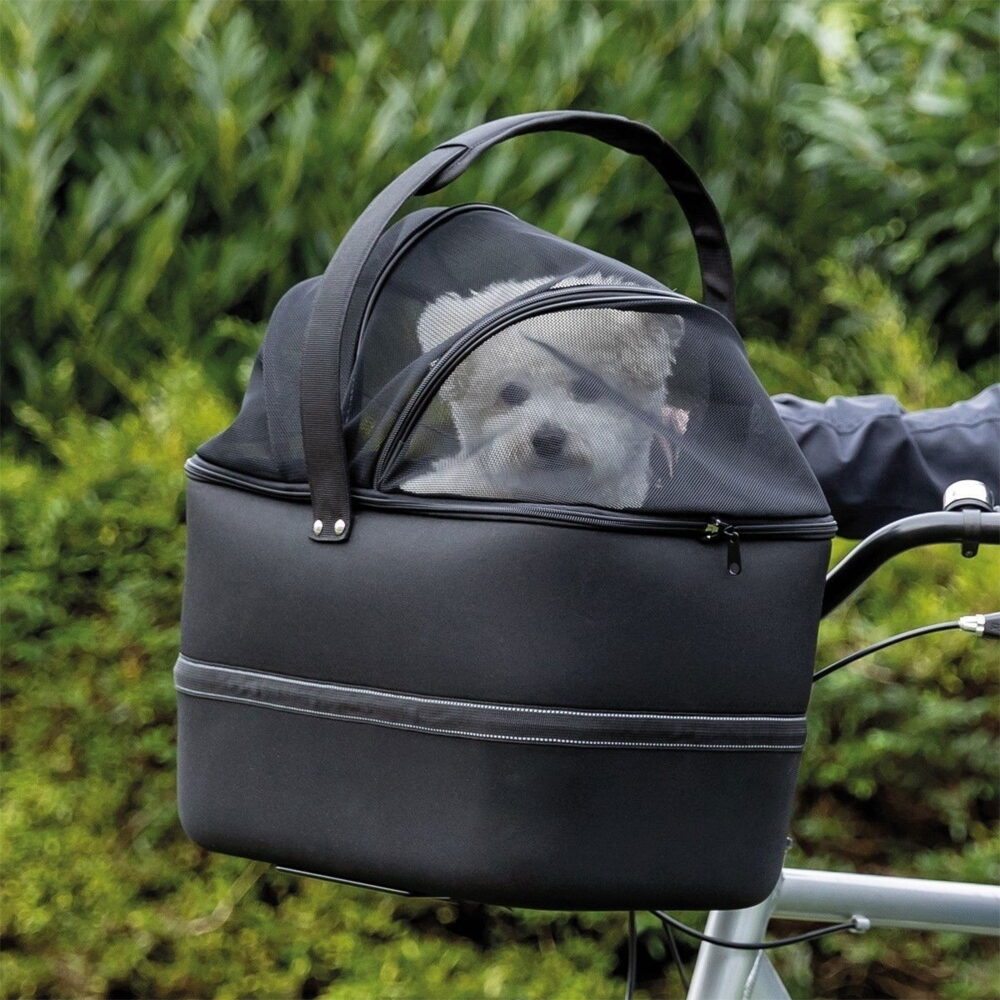 Trixie cykelkorg med nättak monterad på cykelstyret
