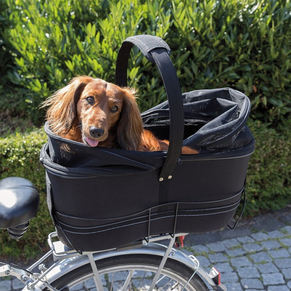 Trixie cykelkorg för pakethållare med metallram, mesh och inbyggt koppel